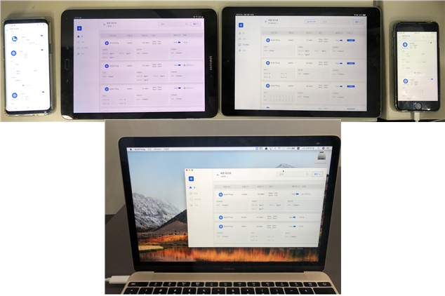갤럭시, iPhone, iPad, MacBook 에서의 관리자 앱 실행 화면